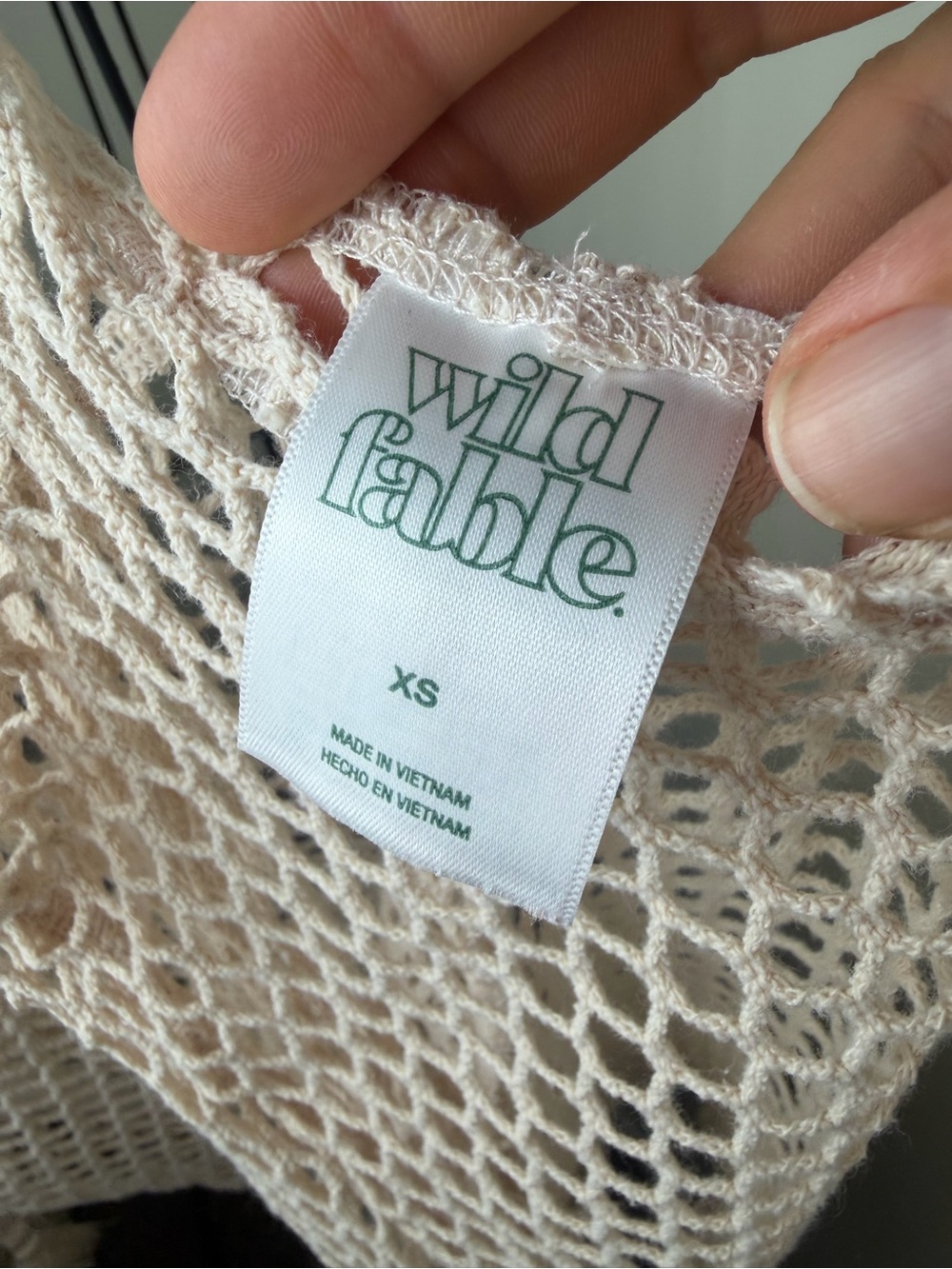 Wild Fable Open Crochet Knit Boho Swim Cover Tassel Tie Cream XS - Picture 4 of 5